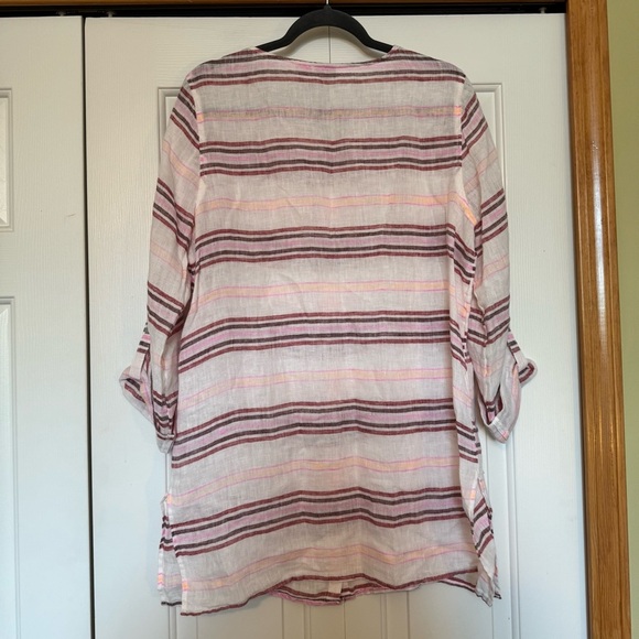 St. Tropez Striped Long Sleeve Linen Blouse/Coverup - Picture 3 of 8